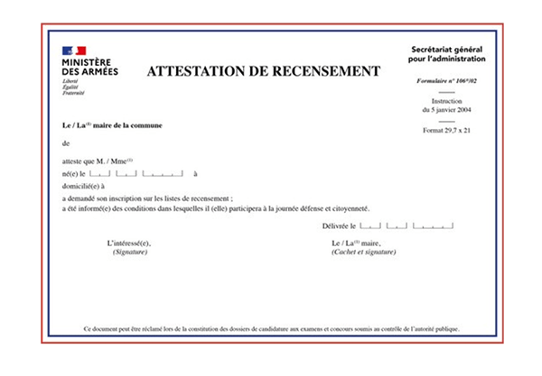 Attestation de recensement
